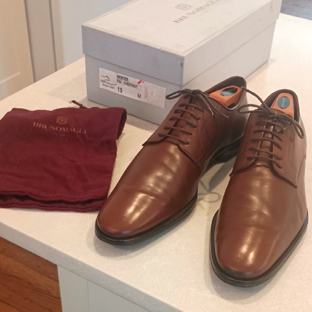 Bruno Magli Werter 15M Men's Chestnut Leather Plain Toe Derby Dress Shoes